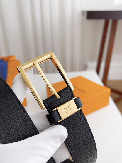 LV Black Togo Leather 35mm Pin Buckle Belt