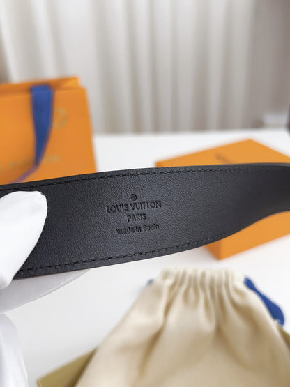 LV Black Togo Leather 35mm Pin Buckle Belt