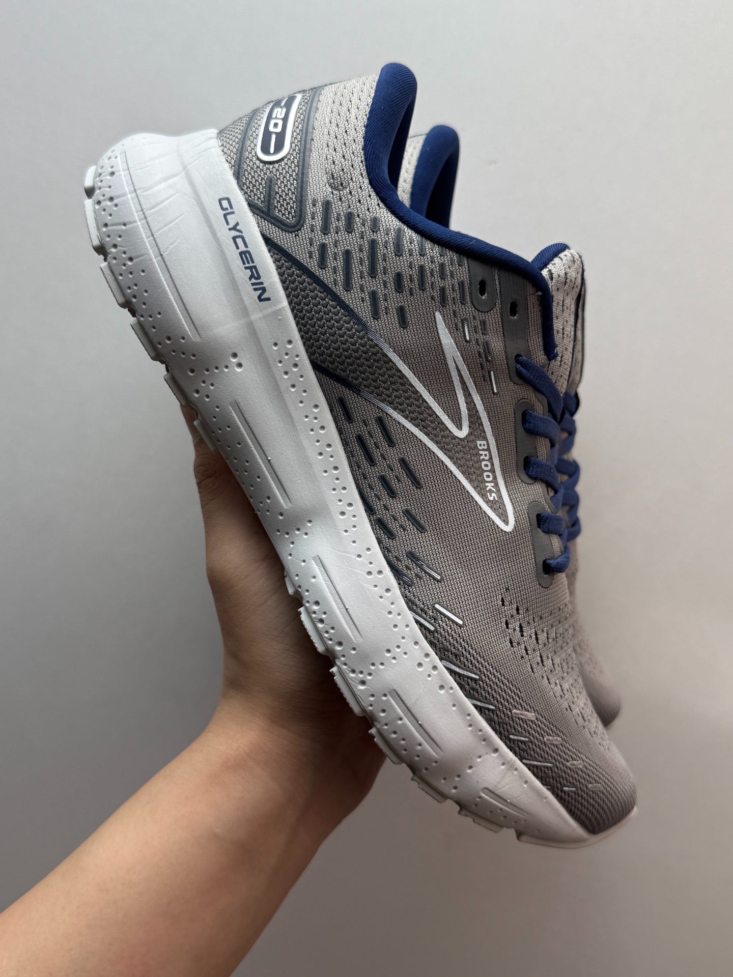 Brooks Men's Glycerin 20 Neutral Road Running Shoes (Grey/Blue/White)