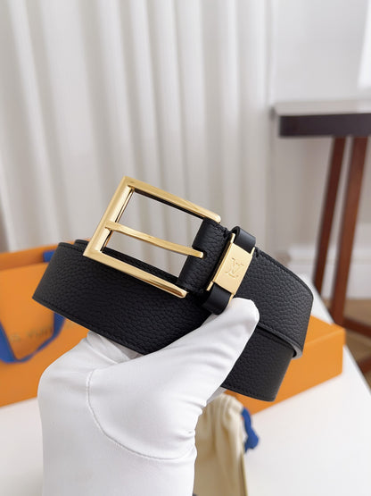 LV Black Togo Leather 35mm Pin Buckle Belt