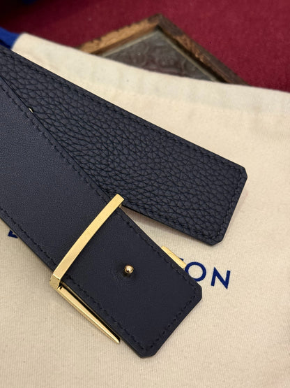 LV Black Leather 40mm Belt with Gold Engraved LV Buckle