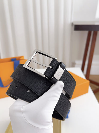 LV Black Togo Leather 35mm Pin Buckle Belt