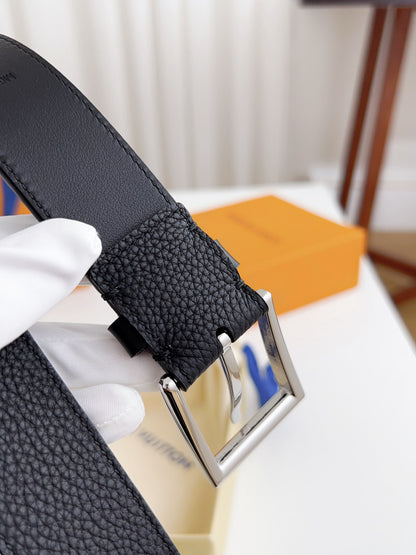 LV Black Togo Leather 35mm Pin Buckle Belt