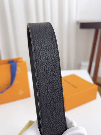 LV Black Togo Leather 35mm Pin Buckle Belt