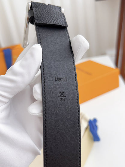 LV Black Togo Leather 35mm Pin Buckle Belt